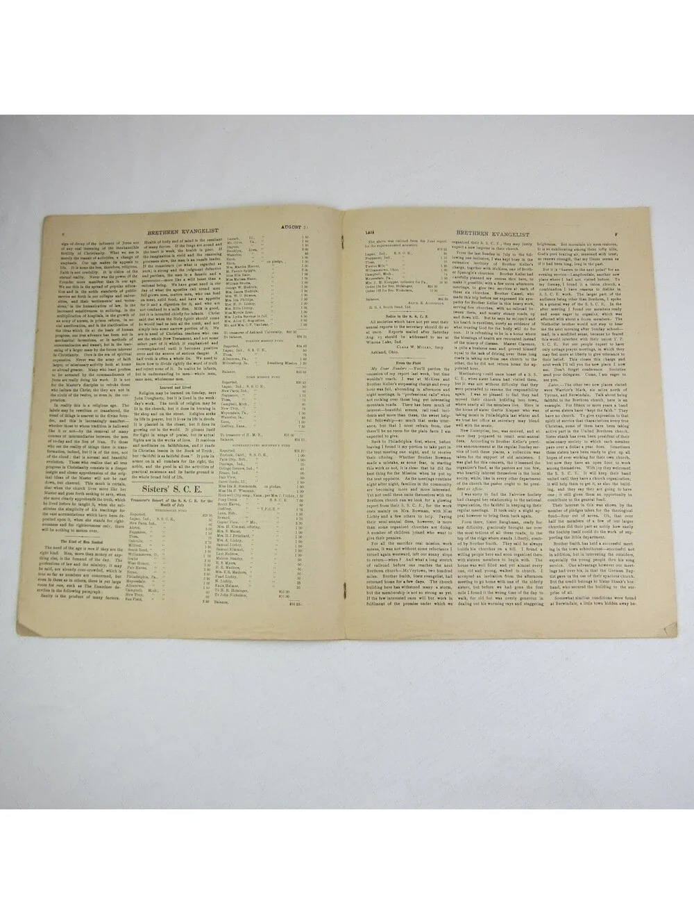 Brethren Evangelist Christian Newspaper Ashland Ohio Antique August 20th 1902